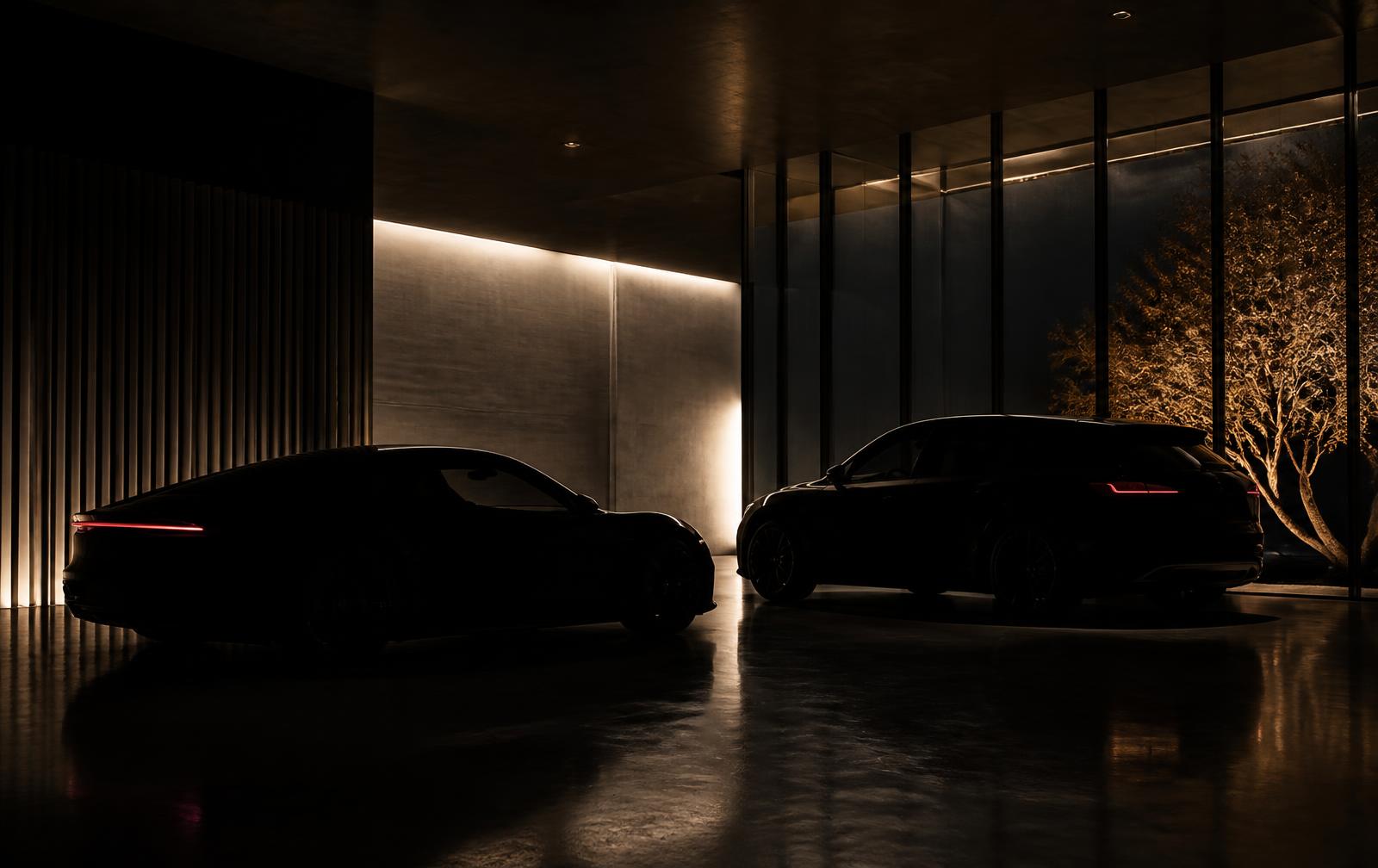 Donkere showroom met zorgvuldig geselecteerde auto's